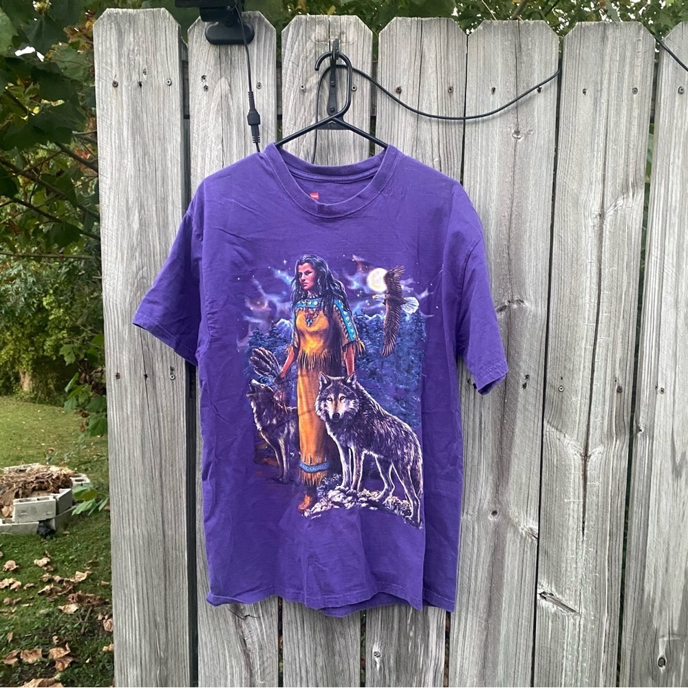 Wolf Eagle Nature Graphic Hanes T-Shirt Mens Large Purple - Picture 2 of 6